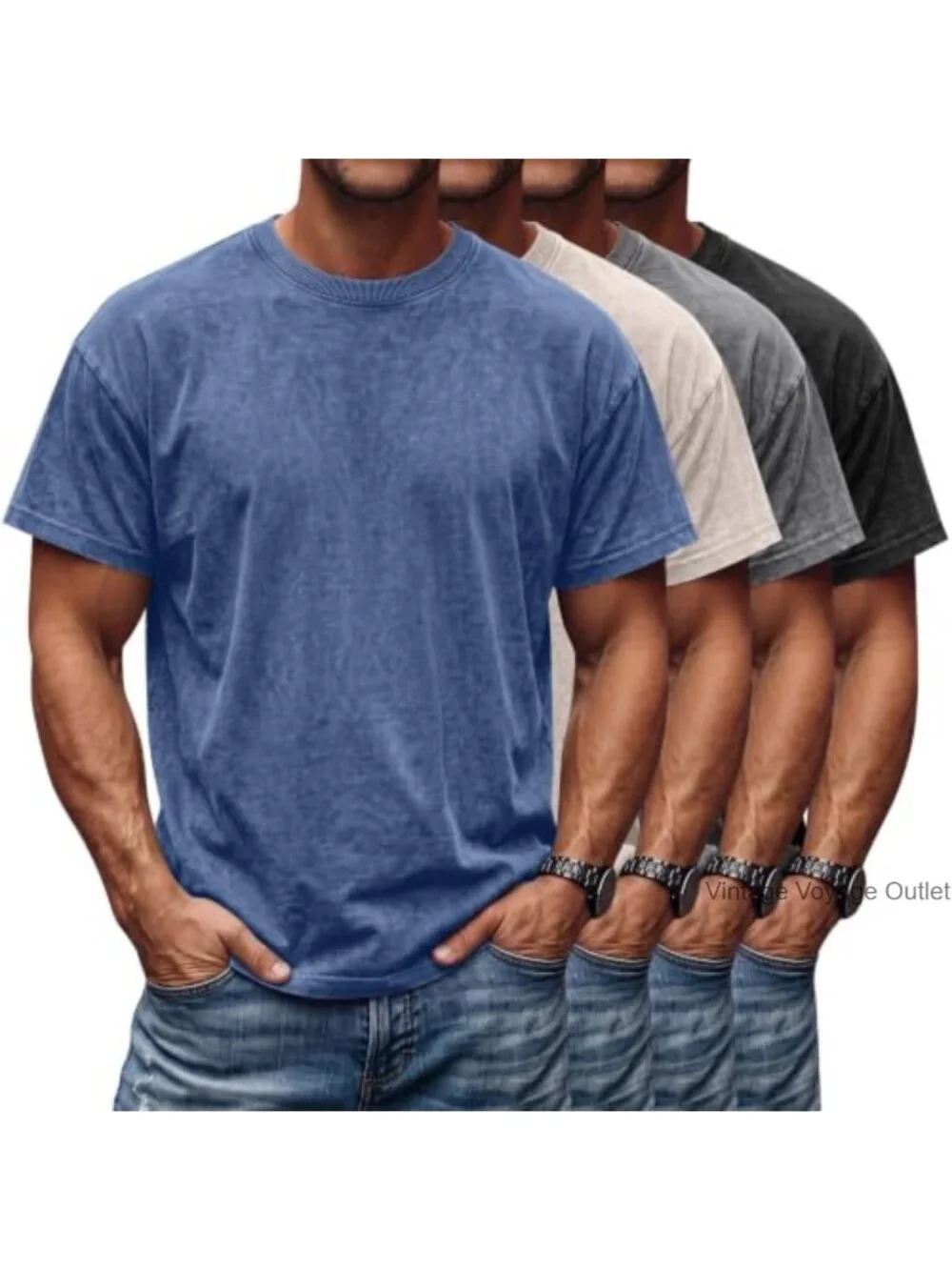 4 Pack Mens Oversized Short Sleeve Tees Heavyweight Cotton Blend Crew Neck
